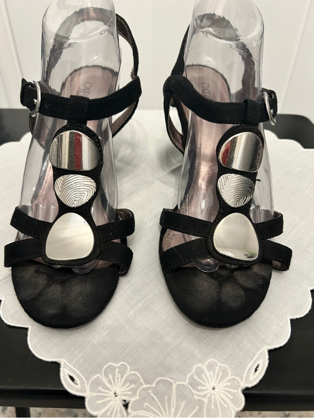 Black suede with silver studs 3.5” wedge heel Size 9